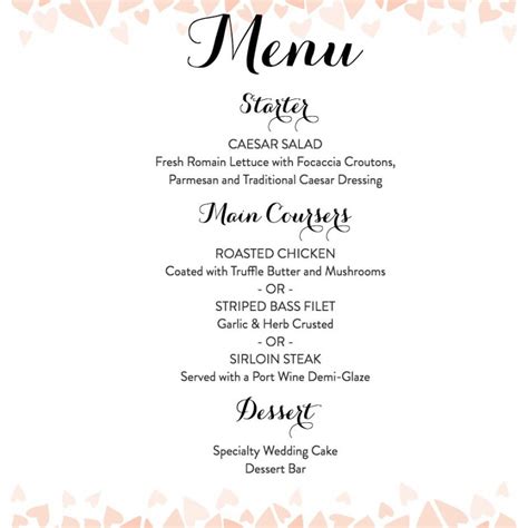 wedding buffet menu template|wedding reception dinner menu templates.